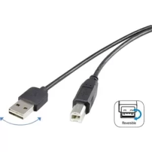 Renkforce USB cable USB 2.0 USB-A plug, USB-B plug 1.80 m Black Duplex use connector, gold plated connectors