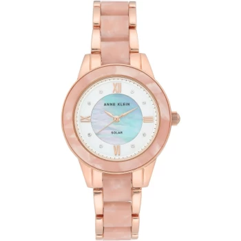 Anne Klein Blue Mother Of Pearl And Pink Solar Powered Dress Watch - AK-3610RGPK - multicoloured