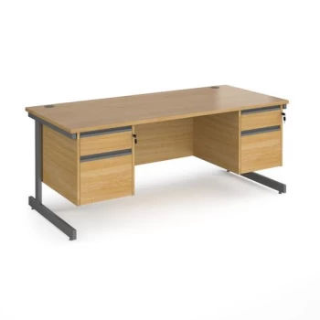 Office Desk Rectangular Desk 1800mm With Double Pedestal Oak Top With Graphite Frame 800mm Depth Contract 25 CC18S22-G-O