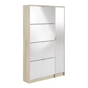 Slim Shoe Storage Cupboard in White & Mirror - Large