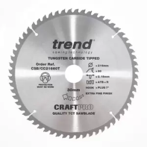 Trend - CSB/CC21660T Craft Saw Blade Crosscut 216Mm X 60 Teeth X 30Mm Thin