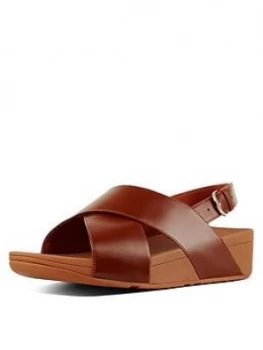 FitFlop Lulu Cross Back Leather Wedge Sandal Shoes - Caramel, Caramel, Size 6, Women