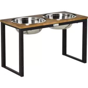 Pawhut - Raised Dog Bowls with Stand, Dog Feeding Station, for Large, Medium Dogs - Oak