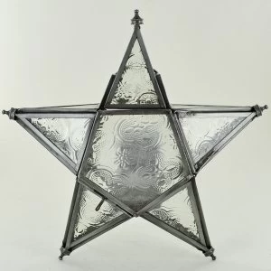 Iron Clear Glass Hanging Lantern 5 Point Star
