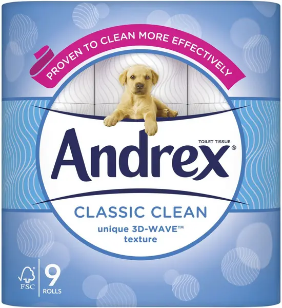 Andrex Classic Clean Unique 3D Wave Texture 9 Toilet Rolls