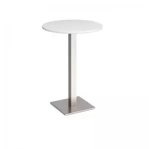 Brescia circular poseur table with flat square brushed steel base