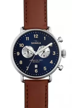 Shinola Canfield Chrono 43mm Dark Cognac Leather Strap Watch S0120001940