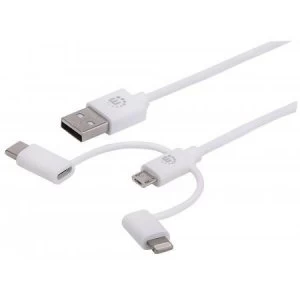 Manhattan USB-A to Lightning Micro-USB and USB-C cable 3-in-1 1m Male to Male MFi Certified (Apple approval program) 480 Mbps (USB 2.0) Hi-Speed USB W
