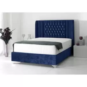 Alexis Luxury Modern Beds - Plush Velvet, Double Size Frame, Blue - Blue
