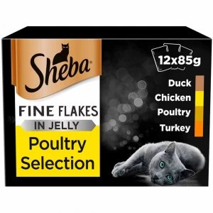 Sheba Fine Flakes Poultry Selection in Jelly Cat Food 12 x 85g