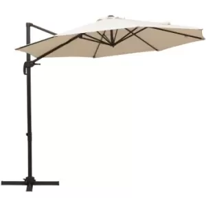 3M Roma Umbrella Sun Shade Cantilever Hanging Parasol w/ Cross Base Hand Crank Aluminium Frame 360°Rotation - Beige - Outsunny