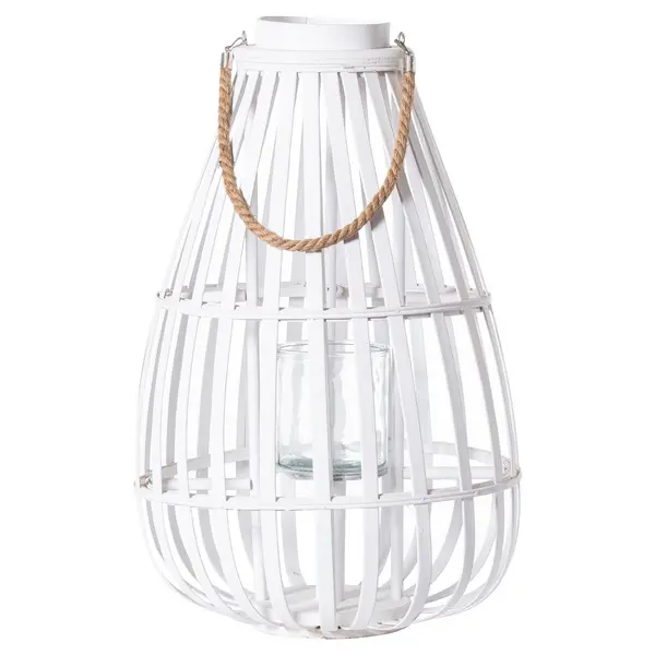 Hill White Floor Standing Domed Wicker Lantern With Rope Detail HI-21422