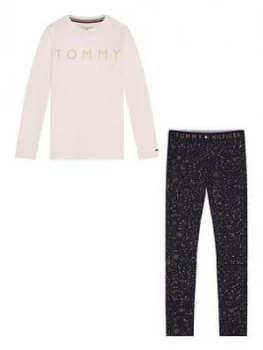 Tommy Hilfiger Girls Long Sleeve Logo Pyjama - Pale Pink