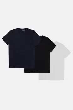3 Pack Black White And Navy Crew Neck T-Shirts