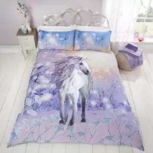 Magical Unicorn Quilt Duvet Cover Bed Set, Polycotton, Purple, Double - Rapport
