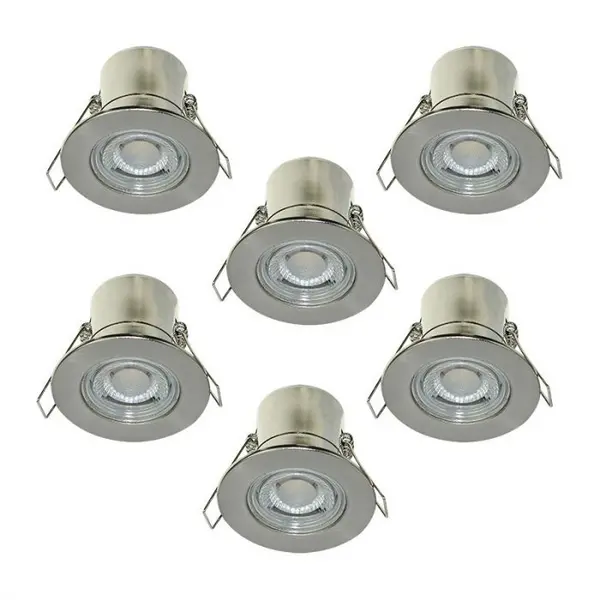 Luceco Luceco F-Eco 5W Cool White Dimmable LED Fire Rated Fixed Downlight - Brushed Steel - Pack of 6