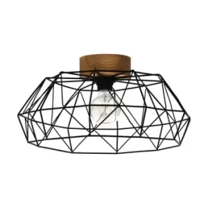 Eglo Geometric Flush Ceiling Light With Wood accent