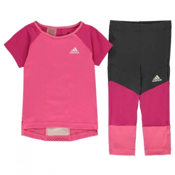 adidas Infant Girls T-Shirt & Leggings Set - Pink/Grey