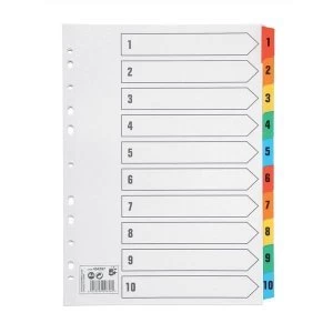 5 Star Office Index 150gsm Card with Coloured Mylar Tabs 1 10 A4 White