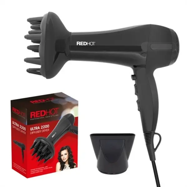 Redhot Professional Hair Dryer with Diffuser Black