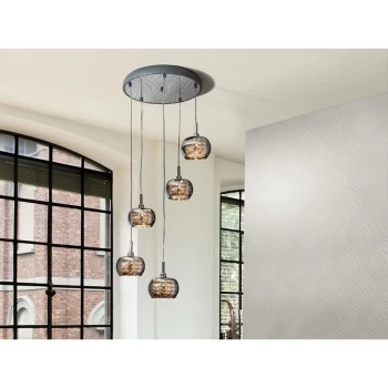 Schuller Ari - 5 Light Dimmable Spiral Crystal Ceiling Cluster Pendant Remote Control Chrome, G9