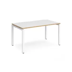 Bench Desk Single Person Starter Rectangular Desk 1400mm White/Oak Tops With White Frames 800mm Depth Adapt