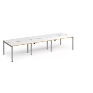 Bench Desk 6 Person Rectangular Desks 3600mm White/Oak Tops With Silver Frames 1200mm Depth Adapt