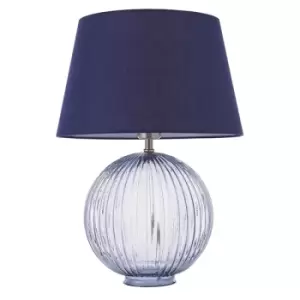 Evie Table Lamp Smokey Grey Ribbed Glass & Navy Cotton 1 Light IP20 - E27