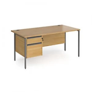 Dams International Straight Desk with Oak Coloured MFC Top and Graphite H-Frame Legs and 2 Lockable Drawer Pedestal Contract 25 1600 x 800 x 725mm
