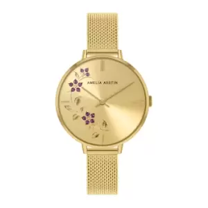 Floral Ladies Pale Gold Stainless Steel Dial Watch