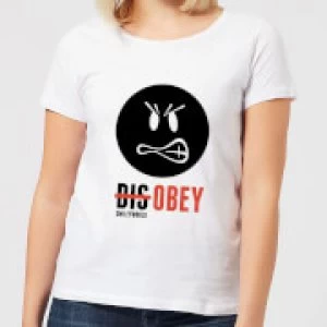 Smiley World Slogan Disobey Womens T-Shirt - White - XL
