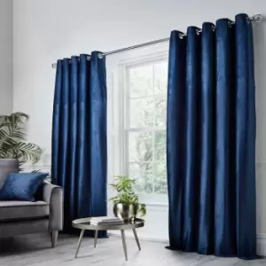 Appletree Boutique Jasper Embossed Hexagon Eyelet Lined Curtains, Navy, 66 x 72 Inch