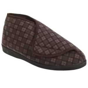 Comfylux Mens James Check Boot Slippers (9 UK) (Brown)