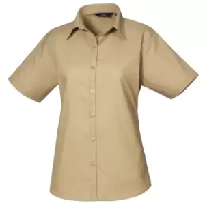 Premier Short Sleeve Poplin Blouse / Plain Work Shirt (10) (Khaki)