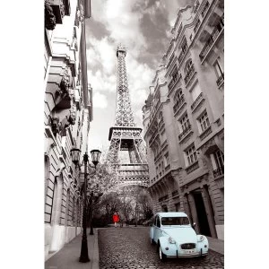 Paris Red Girl Blue Car Poster