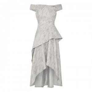 Adrianna Papell Textured Jacquard Draped Gown - SILVER