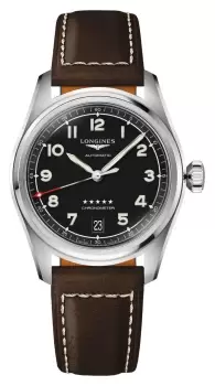 LONGINES L34104530 SPIRIT 37mm Black Dial Brown Leather Watch