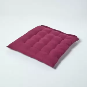 Homescapes - Plum Plain Seat Pad with Button Straps 100% Cotton 40 x 40 cm