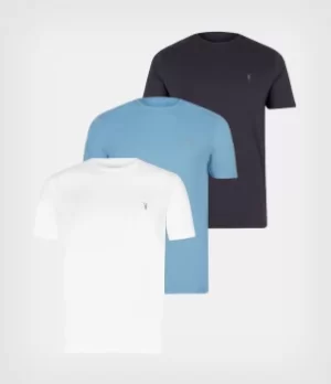 AllSaints Mens Brace Crew T-Shirt 3 Pack, Indig/crflwr M/opt, Size: L