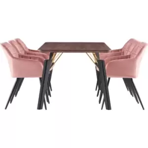 7 Pieces Life Interiors Camden Cosmo Dining Set - a Rectangular Walnut Dining Table and Set of 6 Pink Dining Chairs - Pink