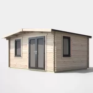 Power 12' x 14' Chalet Log Cabin - Right Side Double Door