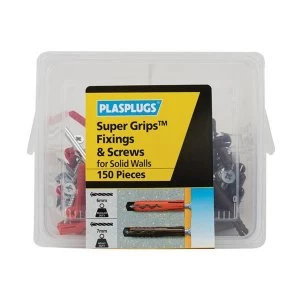 Plasplugs Super Grips Fixings & Screws Kit for Solid Walls, 150 Piece