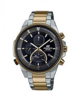 Casio Casio Ediface Efs-S590D Black Chronograph Dial Silver* Gold Tone Stainless Steel Bracelet Watch