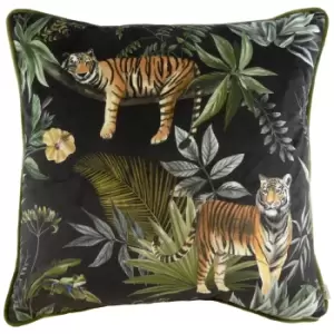 Evans Lichfield Jungle Tiger Cushion Cover (43cm x 43cm) (Black/Sage Green)