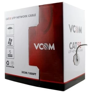 VCOM CAT5e UTP 305m Black Retail Packaged Reel Box 24AWG 4 Pairs Solid Full Copper Outdoor Network Cable