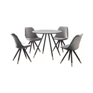 5 Pieces Life Interiors Sofia Dorchester Dining Set - a Grey Round Dining Table and Set of 4 Dark Grey Dining Chairs - Dark Grey