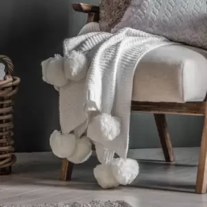 Gallery Direct Knitted Pom Pom Chenille Throw / Cream