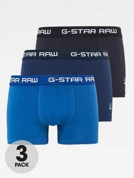 G-Star RAW Mens Classic 3 Pack Trunks - Blue, Size S, Men