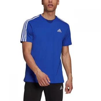 Adidas 3 Stripe Essential T Shirt Mens - Bold Blue/White