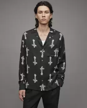 AllSaints Mens Crossout Shirt, Jet Black, Size: XL